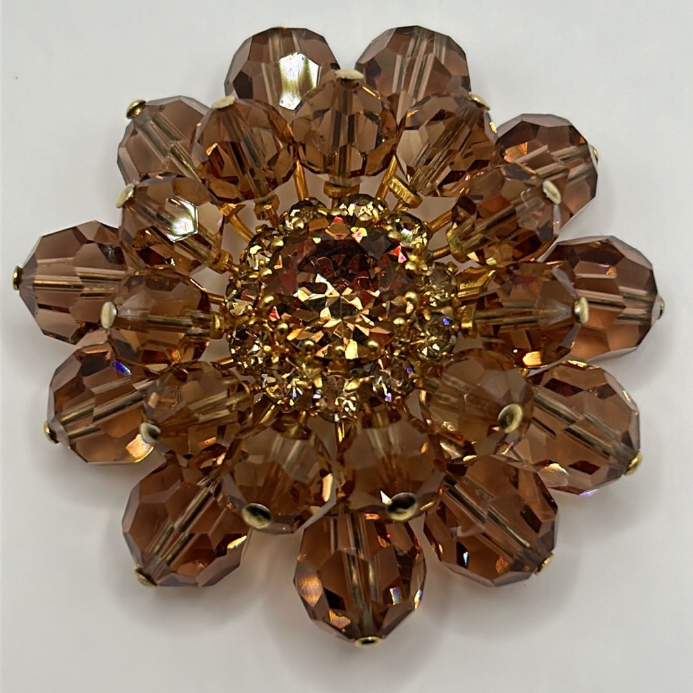 AUSTRIAN CRYSTAL BROOCH Amber Color